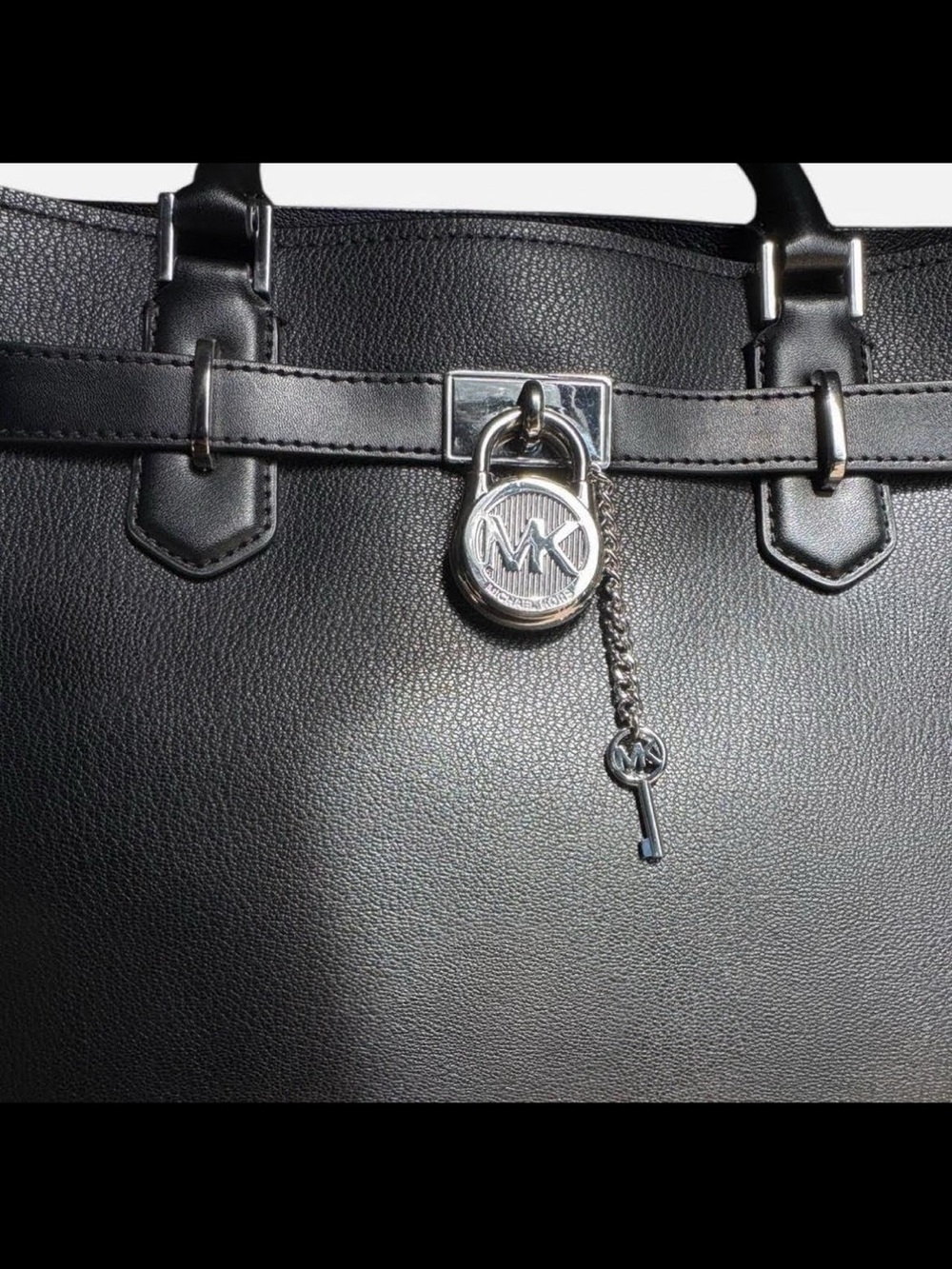 Michael Kors Black Pebbled Leather Satchel with MK Charm - Picture 2 of 2
